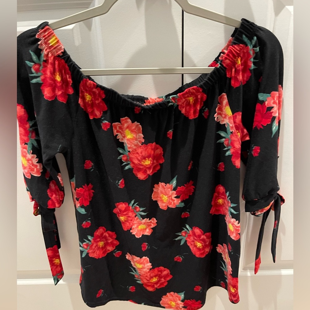 Black and Floral off the Shoulder Top